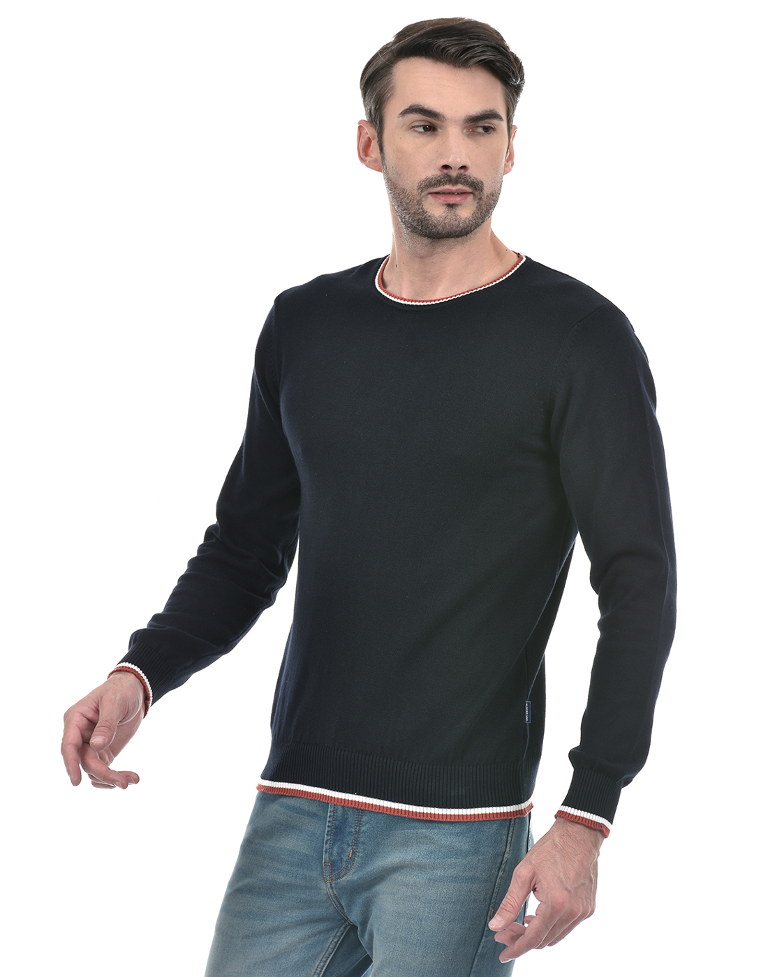 Numero Uno Men Striped Dark Blue Sweater